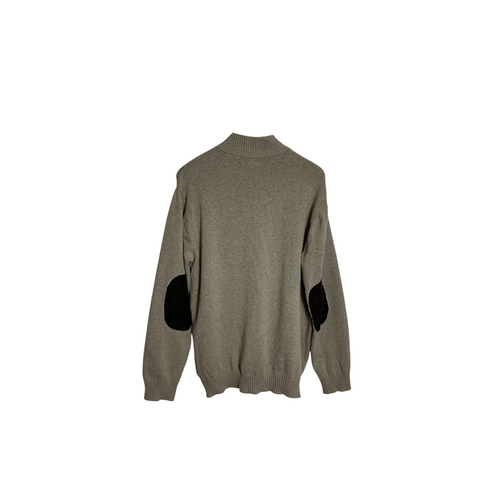 Chaps Grandpa Cardigan Sweater Mens Large Tan Elbow Patch Cotton Knit‎
